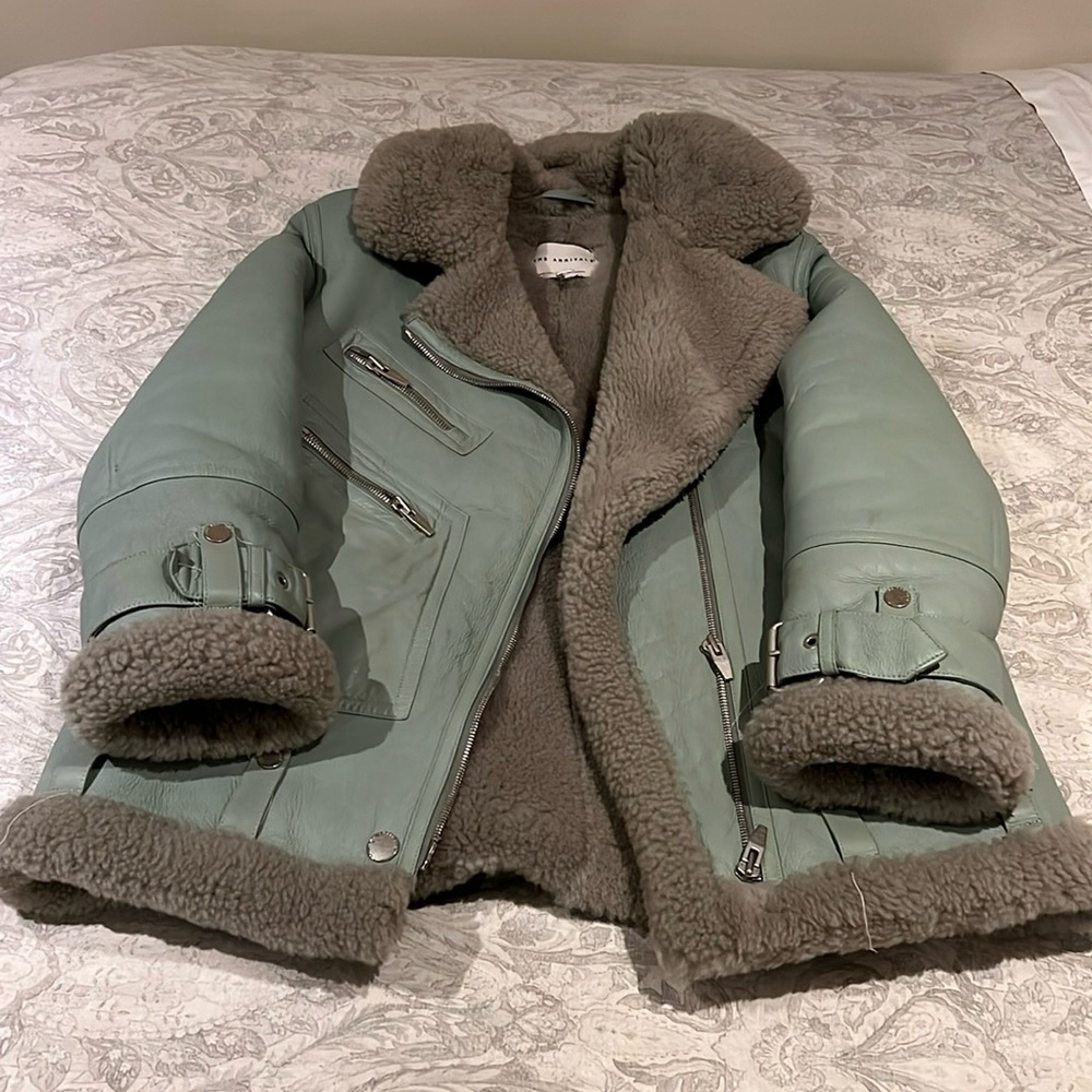 THE ARRIVALS authentic turquoise leather Fur Lined Jacket